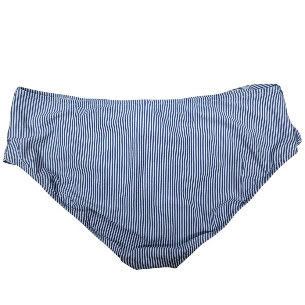 NWT J. Crew Tie High-Rise Bikini Bottom Seersucker 3X Striped Blue White BF118